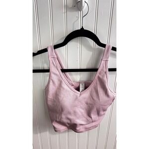 Yogalicious Ribbed V-Neck Crop Tank Top Pink Seamless Activewear Womens Medium